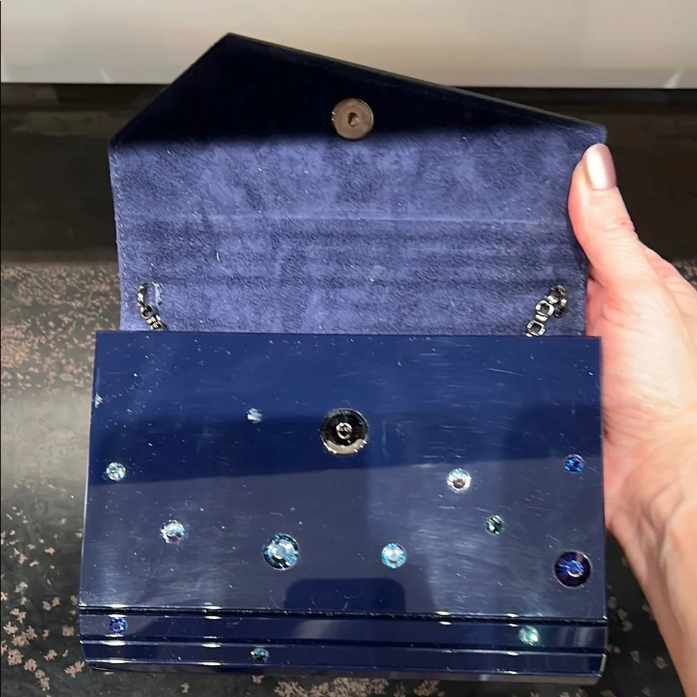 Jimmy Choo CANDY Navy Blue Clutch with Crystal Details - Picture 5 of 6